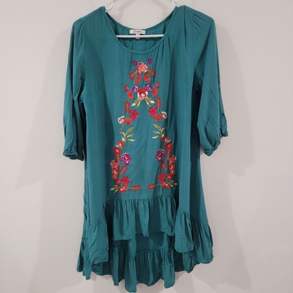 Jodifl Dresses & Skirts - Jodifl Womens Mini Shirt‎ Dress Size Small Embroidered Floral Boho Fairy Hippie